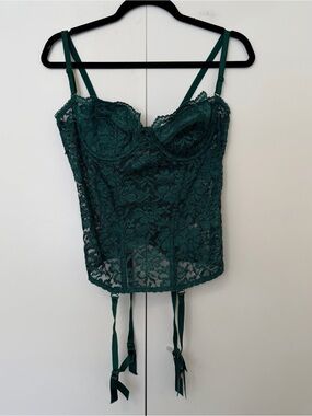 Vintage 2000s Y2K Green Lace Empire Intimates Corset Top